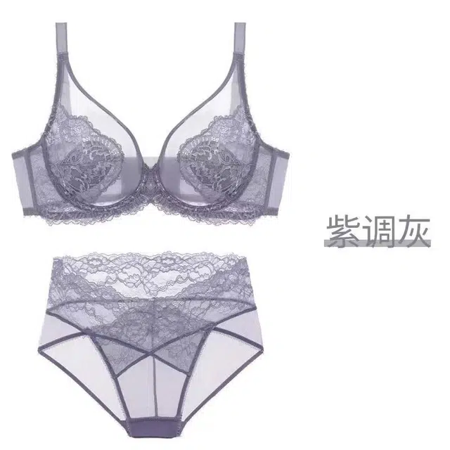 秀黛 薄款简约舒适植物花卉蕾丝文胸中腰内裤内衣裤套装 女款