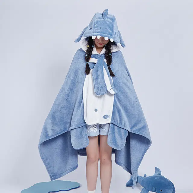 秀黛 披肩斗篷式连可爱居家服睡袍 女款 蓝白色
