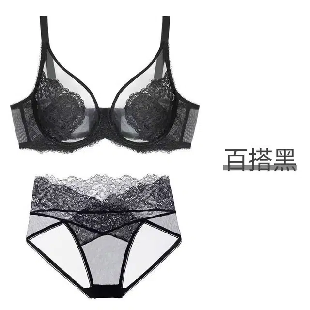 秀黛 薄款简约舒适植物花卉蕾丝文胸中腰内裤内衣裤套装 女款