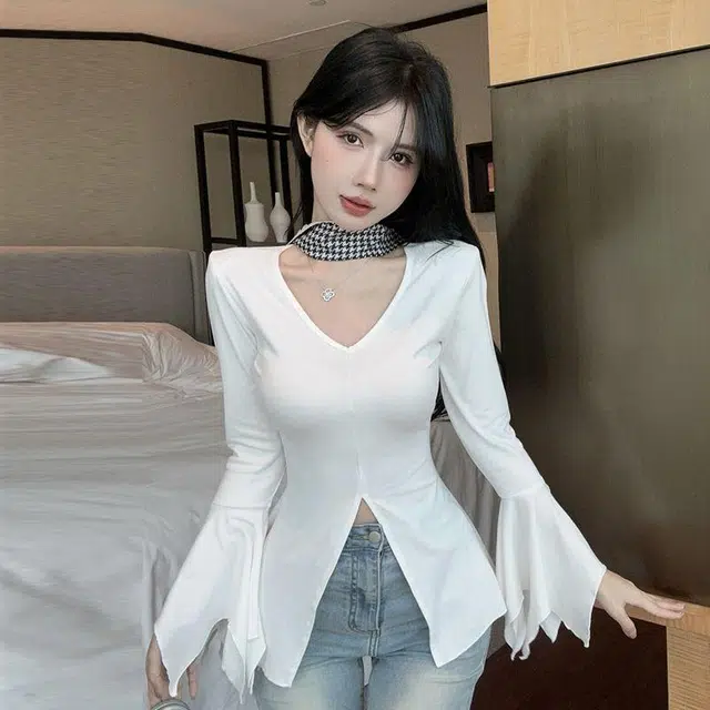 秀黛 修身显瘦设计感纯色常规长袖通勤风打底衣 女款