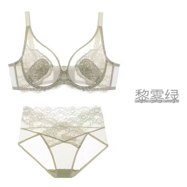 秀黛 薄款简约舒适植物花卉蕾丝文胸中腰内裤内衣裤套装 女款