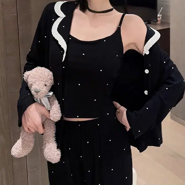 秀黛 带胸垫一体舒适亲肤家居服睡衣套装 女款 黑色