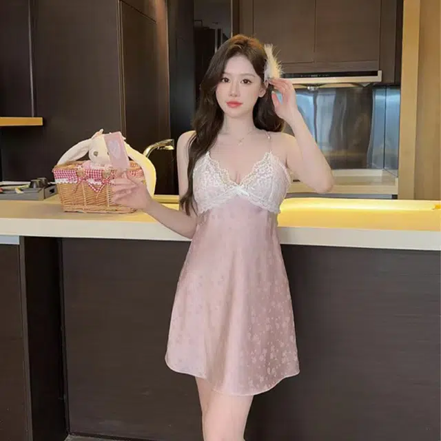 秀黛 提花蕾丝拼接无袖家居服可外穿睡裙 女款 紫色