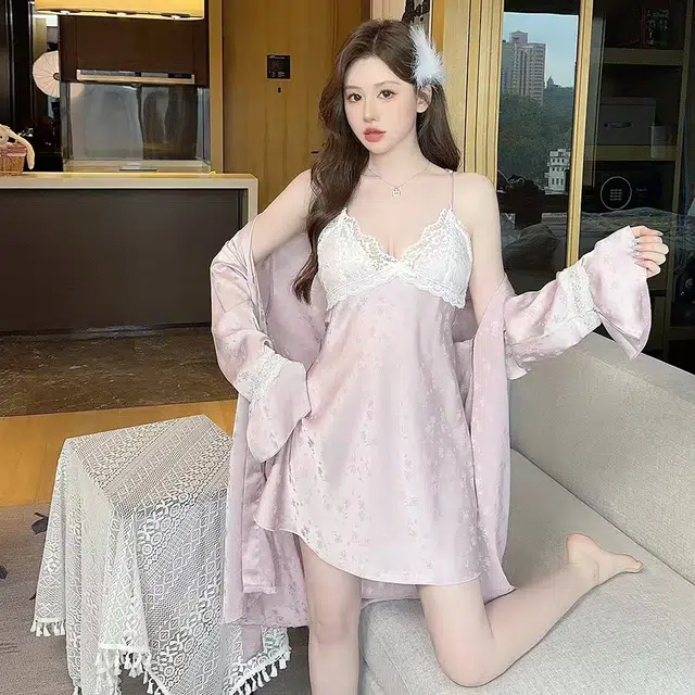 秀黛 提花蕾丝拼接无袖家居服可外穿睡裙 女款 紫色