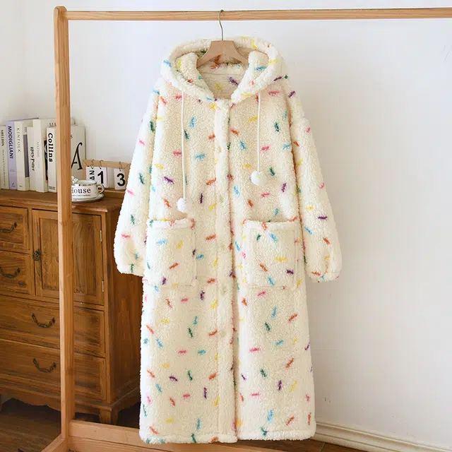 秀黛 甜美加厚休闲亲肤家居服睡袍/浴袍 女款 杏色