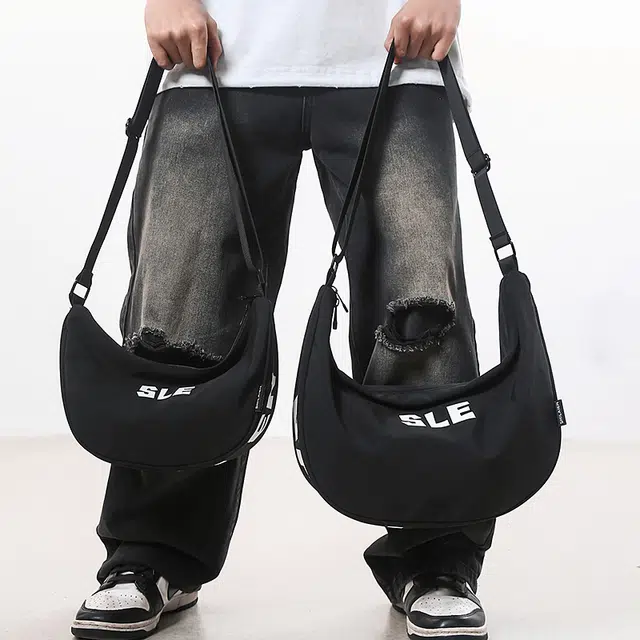 揽月 简约休闲慵懒风纯色涂鸦通勤百搭 尼龙 单肩斜挎包 男女同款情侣款 黑色/湖蓝色/黄色/灰色/桔色/绿色/米白色/紫色