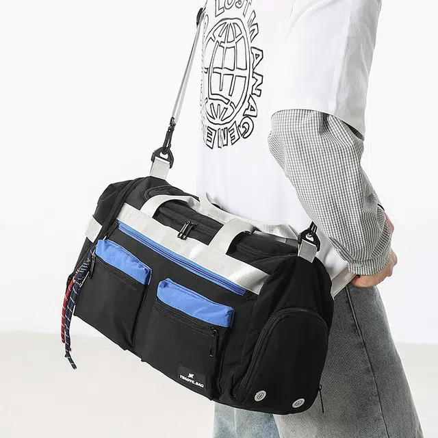 揽月 美式街头风个性出游百搭 尼龙 旅行包 男女同款情侣款 黑色/米白色