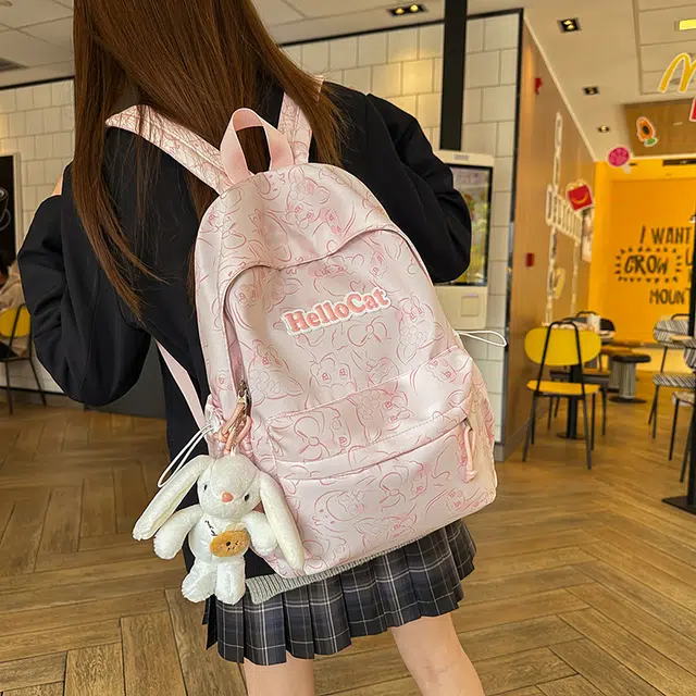 揽月 卡通日系风 尼龙 书包背包双肩包 大号 男女同款情侣款 黑色/粉色/紫色/蓝色/绿色