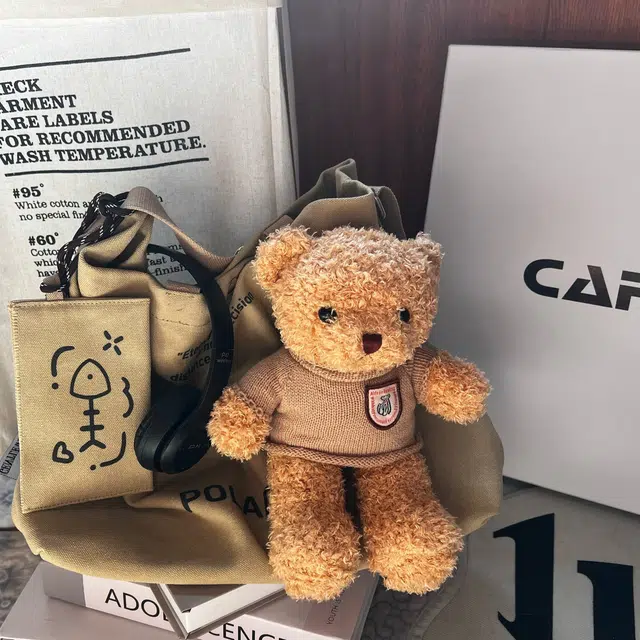 揽月 时尚潮流可爱小熊百搭 帆布 斜挎单肩包 常规 女款 卡其色