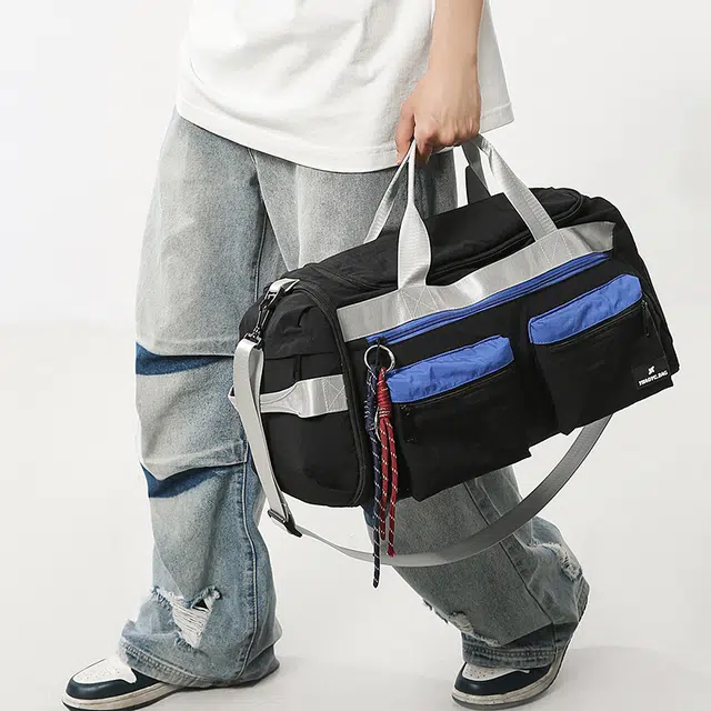 揽月 美式街头风个性出游百搭 尼龙 旅行包 男女同款情侣款 黑色/米白色