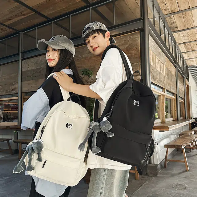 揽月 字母纯色大容量轻便 尼龙 双肩包 常规 男女同款情侣款 多色