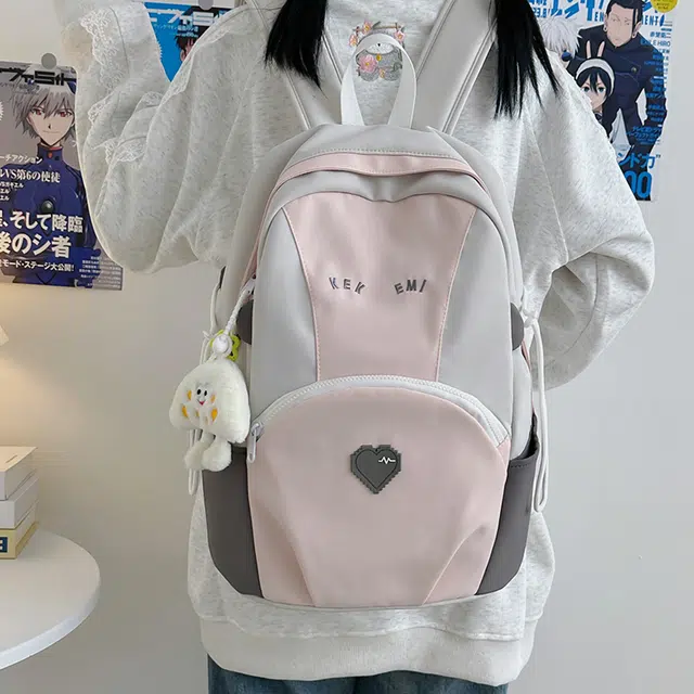 揽月 可爱撞色轻便百搭学生上课通勤 尼龙 背包书包双肩包 男女同款情侣款 粉色/蓝色/卡其色