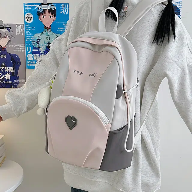 揽月 可爱撞色轻便百搭学生上课通勤 尼龙 背包书包双肩包 男女同款情侣款 粉色/蓝色/卡其色