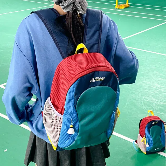 揽月 美式户外时尚百搭复古撞色 尼龙 书包双肩包 男女同款情侣款 蓝拼色