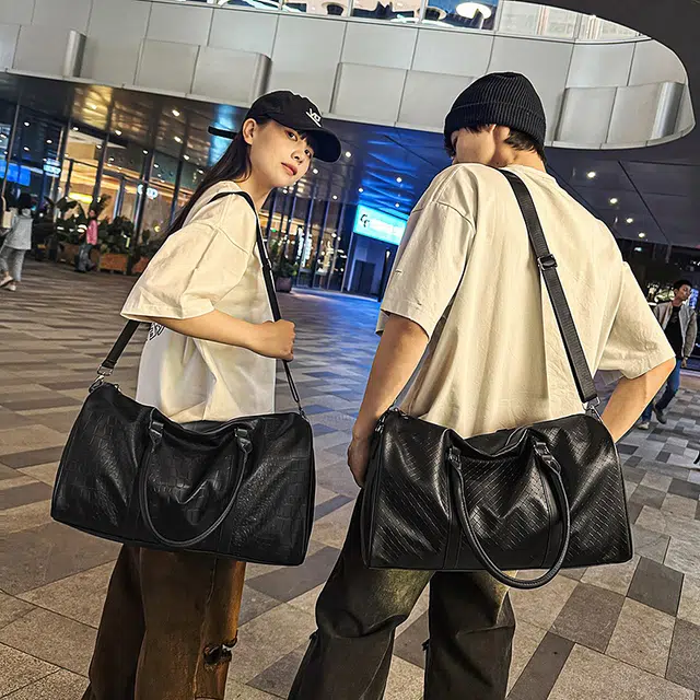 揽月 美式街头风个性出游运动百搭 尼龙 旅行包 男女同款情侣款 黑色