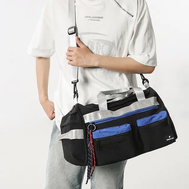 揽月 美式街头风个性出游百搭 尼龙 旅行包 男女同款情侣款 黑色/米白色