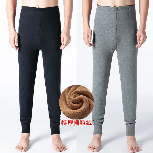 兰缪 加厚摇粒绒青少年秋裤高弹修身不紧绷螺纹收口防风新升级抗寒舒适透气保暖裤 男款