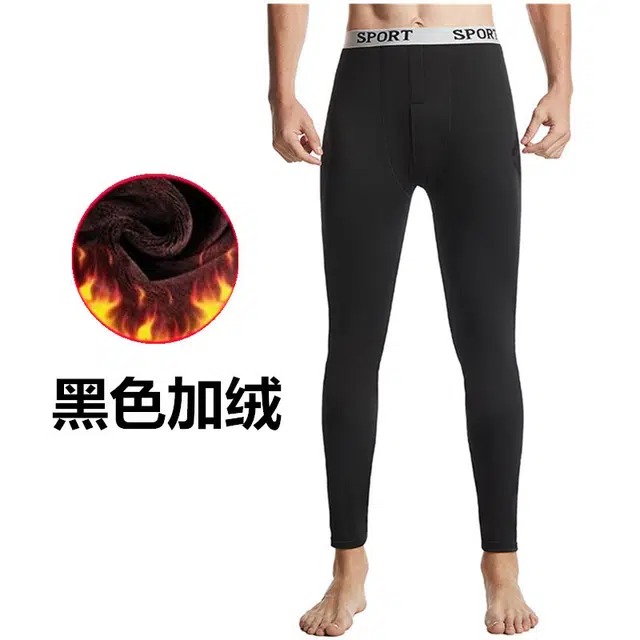 兰缪 运动型男字母腰带运动风修身防寒吸汗透气百搭长裤秋裤加绒保暖裤 男款