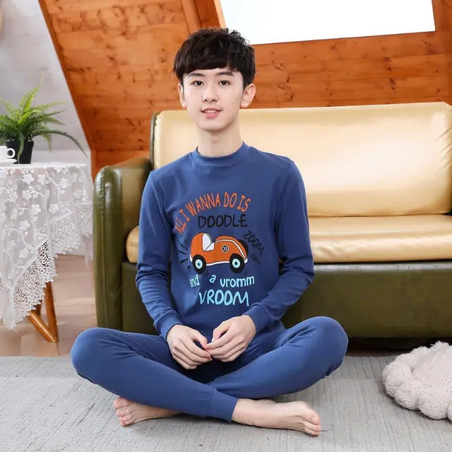 兰缪 纯棉青少年新疆棉棉毛衫秋衣秋裤舒适亲肤校服居家透气内搭打底长袖长裤袖口时尚设计保暖套装 男女同款