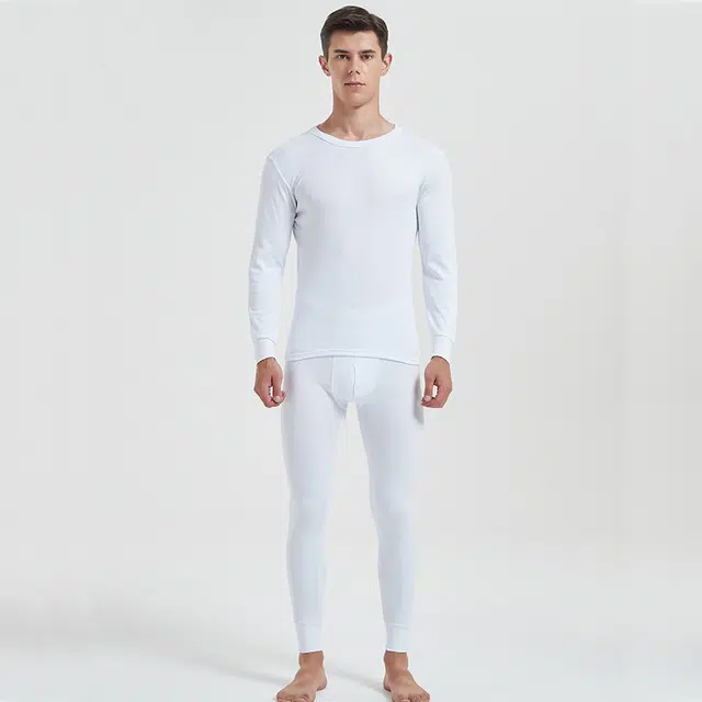 兰缪 韩式绅士简约棉质高弹力舒适贴身透气百搭打底秋衣秋裤家居服睡衣保暖套装 男款