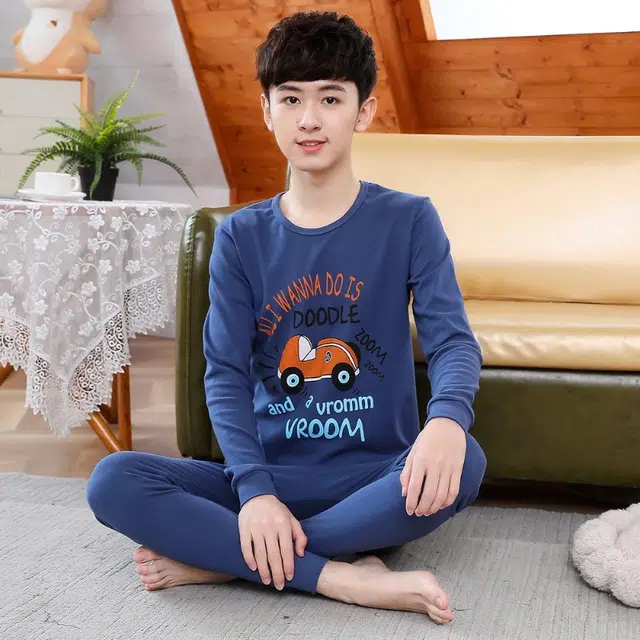 兰缪 纯棉青少年新疆棉棉毛衫秋衣秋裤舒适亲肤校服居家透气内搭打底长袖长裤袖口时尚设计保暖套装 男女同款