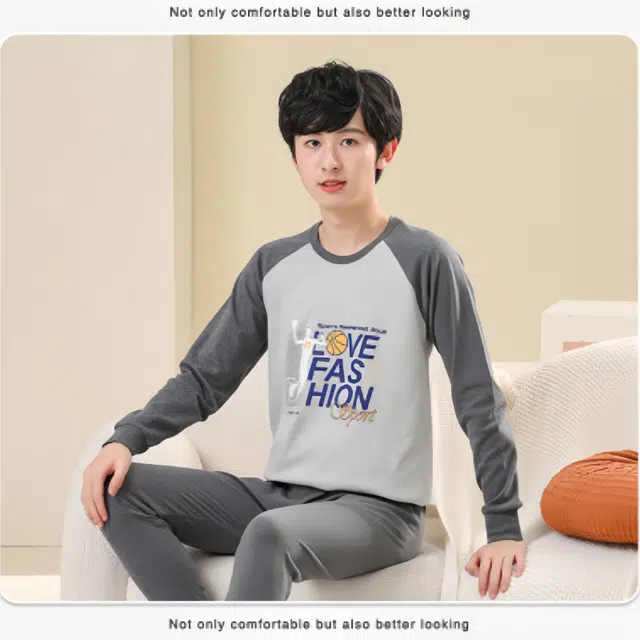 兰缪 纯棉青少年新疆棉秋衣秋裤亲肤舒适校服居家内搭棉毛衫长袖长裤袖口时尚设计耐磨保暖套装 男女同款