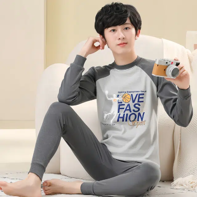 兰缪 纯棉青少年新疆棉秋衣秋裤亲肤舒适校服居家内搭棉毛衫长袖长裤袖口时尚设计耐磨保暖套装 男女同款