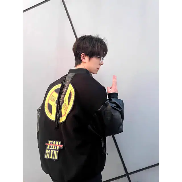 寻星记 美式高街风毛呢拼接刺绣个性工装休闲夹克外套棉服 男款