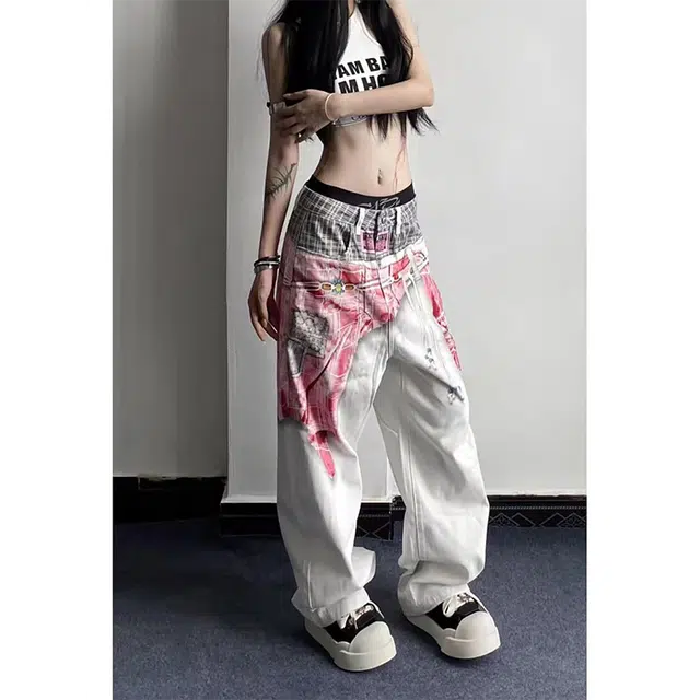 OPMY Plaid Patchwork Two-in-One Pants