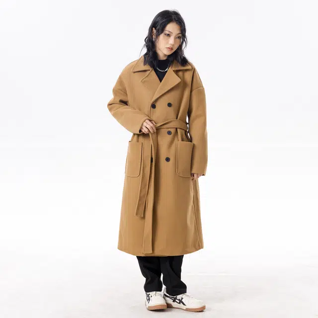 寻星记 纯色复古中长款韩系加厚保暖宽松过膝大衣 男女同款