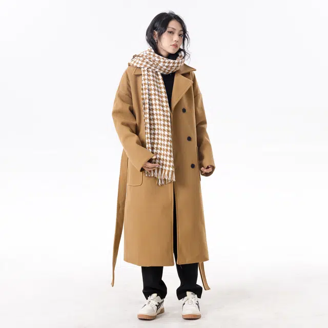 寻星记 纯色复古中长款韩系加厚保暖宽松过膝大衣 男女同款