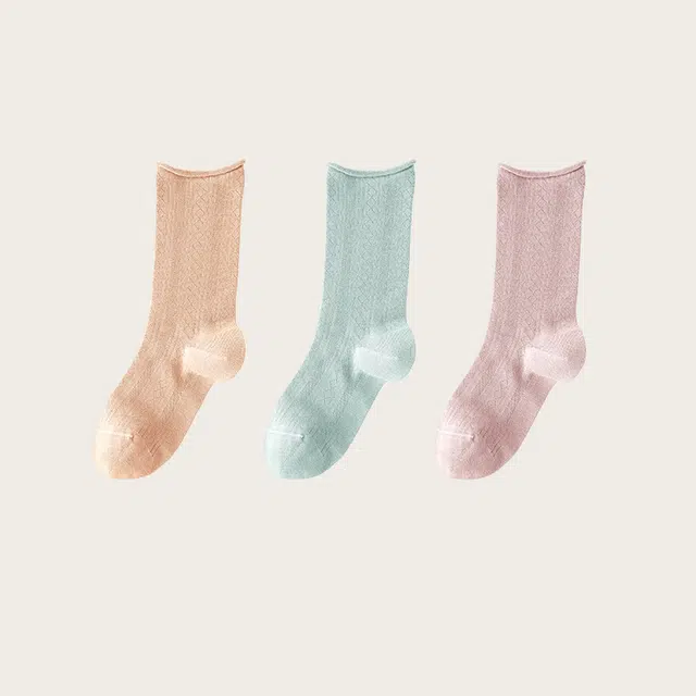 雅鹿 冰冰袜子女网眼无骨款堆堆袜夏季高筒袜 女款 组合装