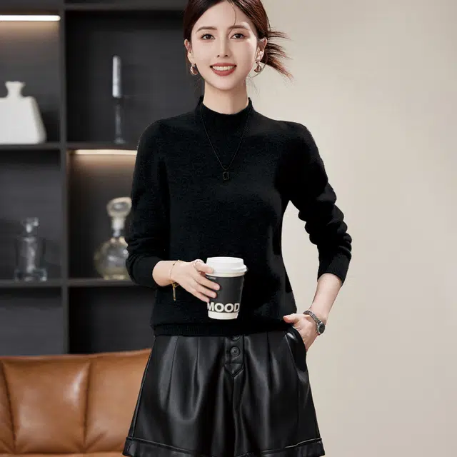 恒源祥 百搭纯色半高领套头打底羊绒衫 女款
