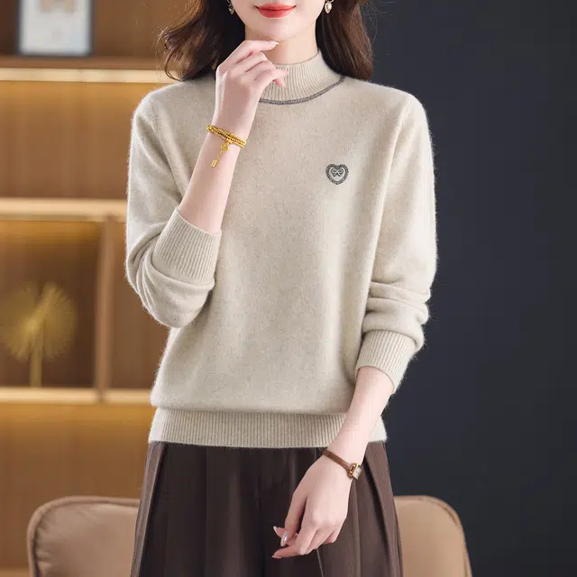 恒源祥 高端品质精细绵羊毛半高领优雅气质舒适内搭加厚打底针织衫 女款