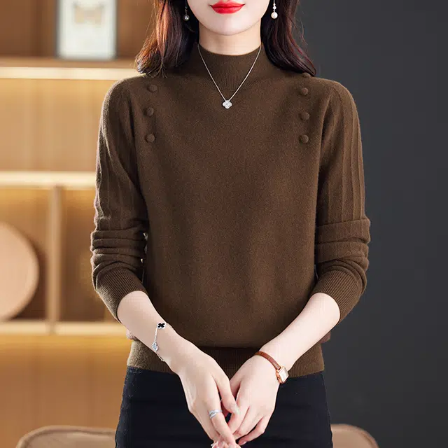 恒源祥 时尚优雅百搭修身半高领纯色长袖羊毛打底针织衫 女款