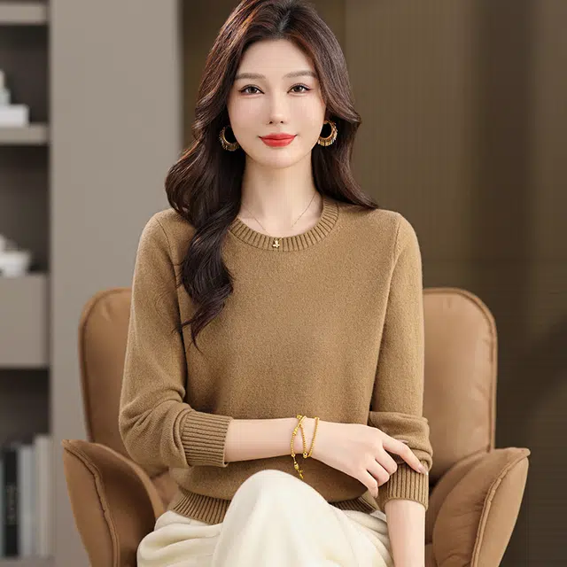 恒源祥 简约百搭时尚圆领纯色打底通勤多色羊毛针织衫 女款