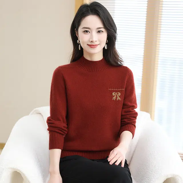 恒源祥 简约时尚休闲圆领纯色套头打底羊绒衫 女款