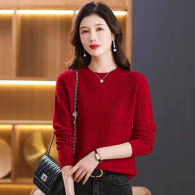恒源祥 圆领合身纯色长袖针织衫 女款