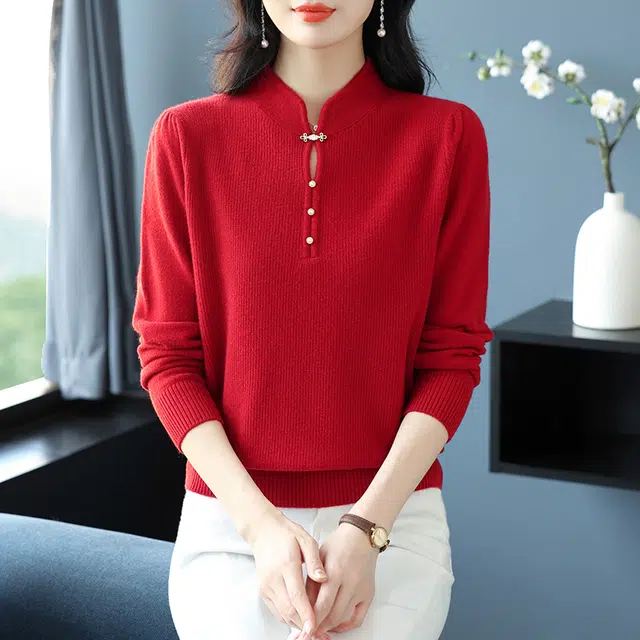 恒源祥 气质百搭显瘦半高领纯色长袖针织衫 女款