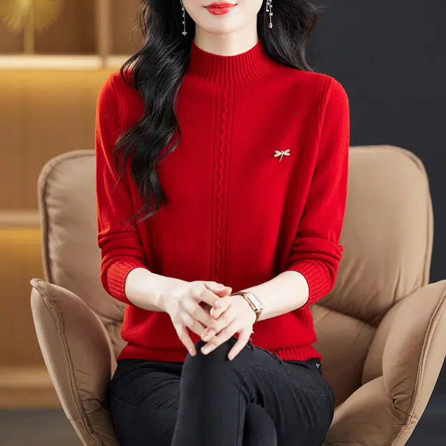 恒源祥 洋气时尚百搭半高领纯色套头长袖羊毛针织衫 女款