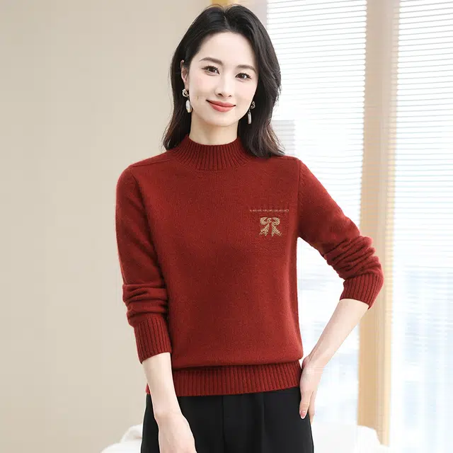 恒源祥 简约时尚休闲圆领纯色套头打底羊绒衫 女款