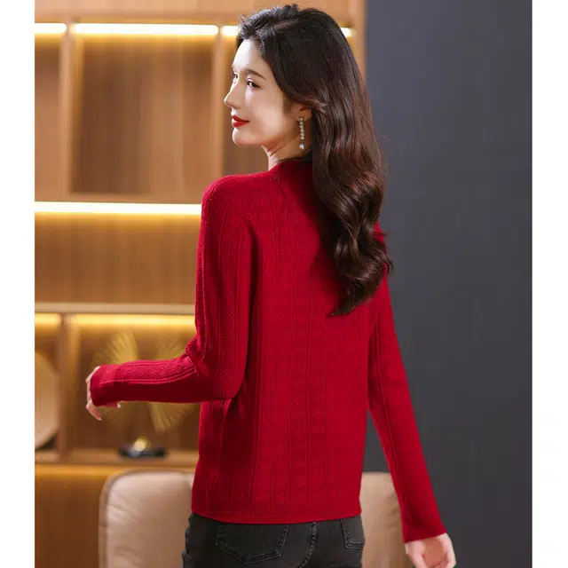 恒源祥 圆领合身纯色长袖针织衫 女款