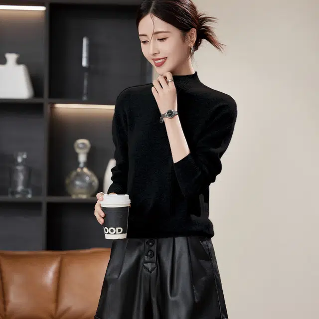 恒源祥 百搭纯色半高领套头打底羊绒衫 女款