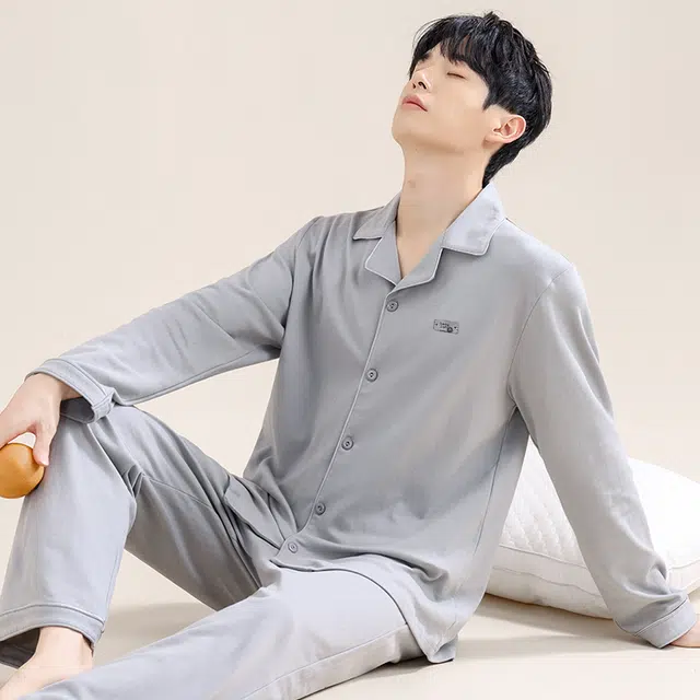健将 全棉抑菌简约风吸湿排汗轻柔透气开衫家居服外穿四季款睡衣套装 男款