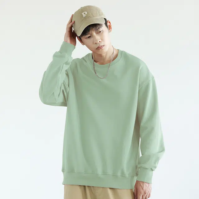 快鱼 日系简约纯色经典款圆领套头潮流宽松长袖卫衣 男女同款