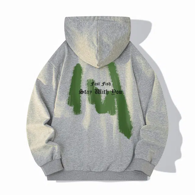 快鱼 美式嘻哈街头户外休闲创意字母印花开衫连帽夹克外套 男女同款