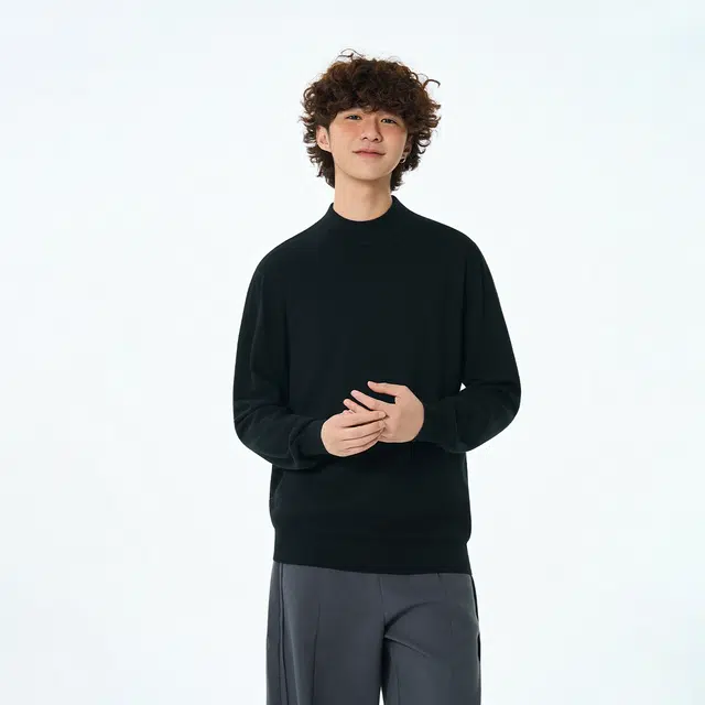 快鱼 潮流时尚百搭休闲舒适柔软透气简约高级感无性别主义半高领防风长袖上衣纯色基础款内搭保暖纯棉打底针织毛衣 男女同款