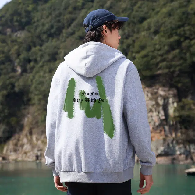 快鱼 美式嘻哈街头户外休闲创意字母印花开衫连帽夹克外套 男女同款