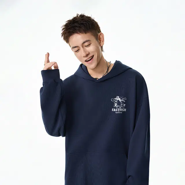 快鱼 美式时尚字母印花创意图案外套百搭运动宽松长袖简约少年感休闲连帽卫衣 男女同款