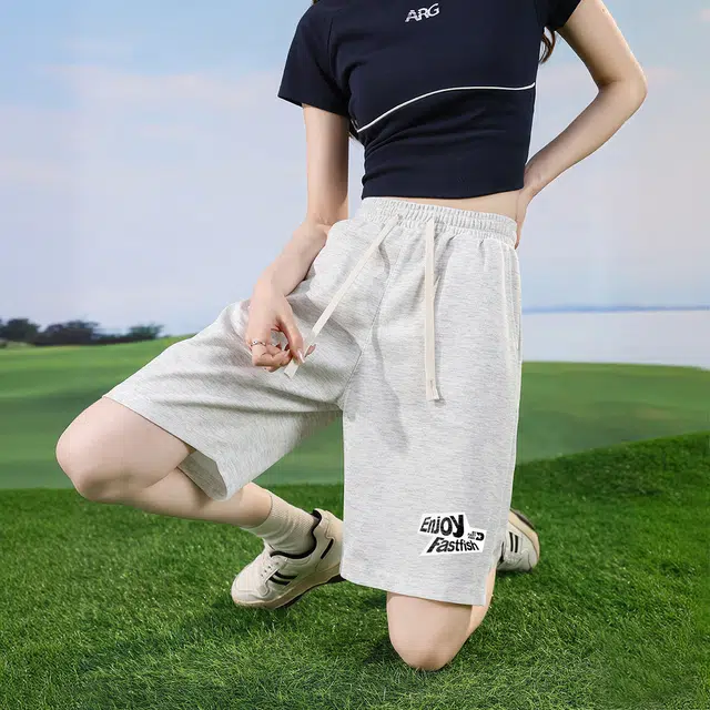 快鱼 美式字母百搭宽松潮牌直筒垂感时尚五分简约基础款休闲短裤 男女同款